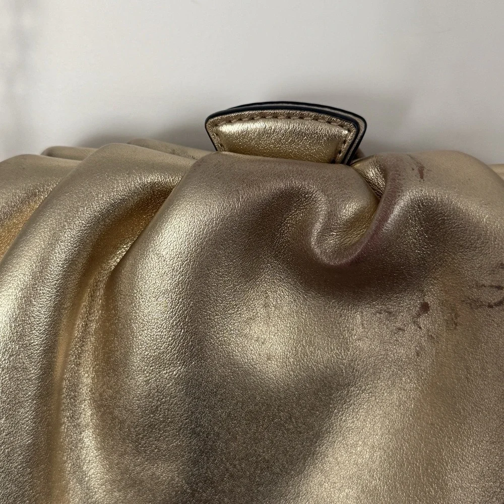 Michael Kors Nola Metallic Gold Leather Gathered Crossbody Clutch Bag SM READ**